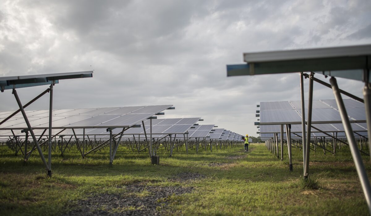 Solar cell farm in power station for alternative energy from the sun